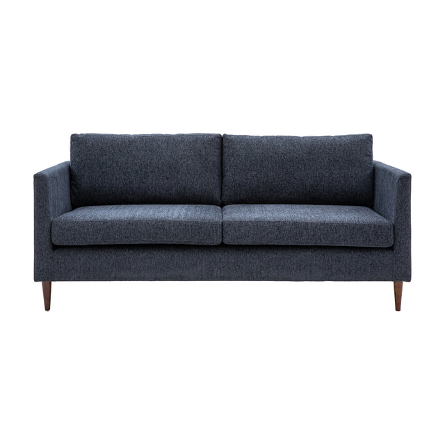 Gallery Direct Gatevorne 3 Seater Sofa in charcoal chenille fabric with track arms, two seat cushions and tapered mid-brown wooden legs.