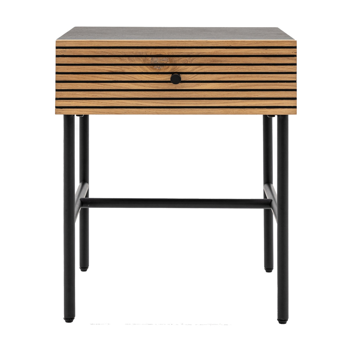 Hyland Slatted 1 Drawer Bedside Table – Natural Oak