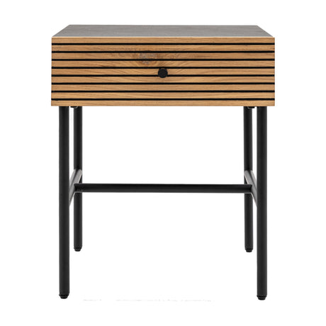 Hyland Slatted 1 Drawer Bedside Table – Natural Oak