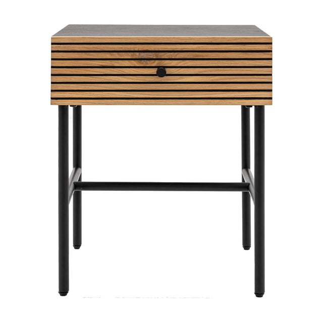Hyland Slatted 1 Drawer Bedside Table – Natural Oak
