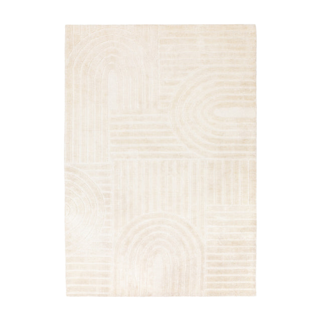 Gallery Direct Sasvane Geometric Arch Rug in natural cream with a high-low pile forming curved arches and straight stripes on a plain background.