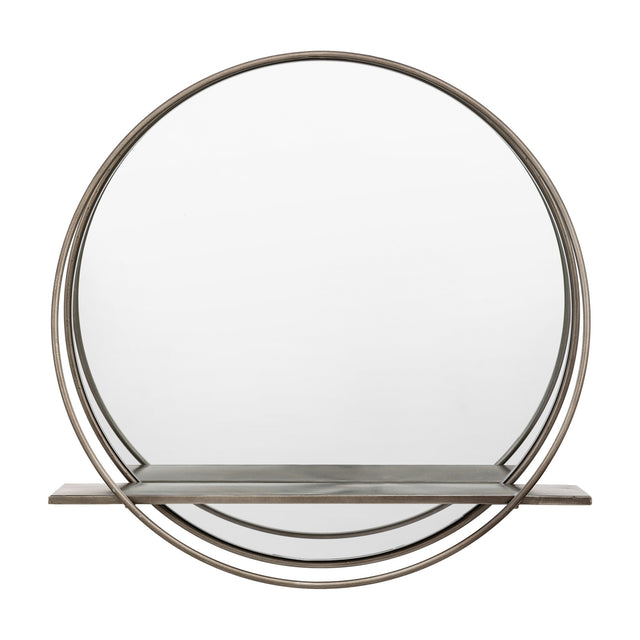 Winslow Round Mirror with Shelf – Pewter