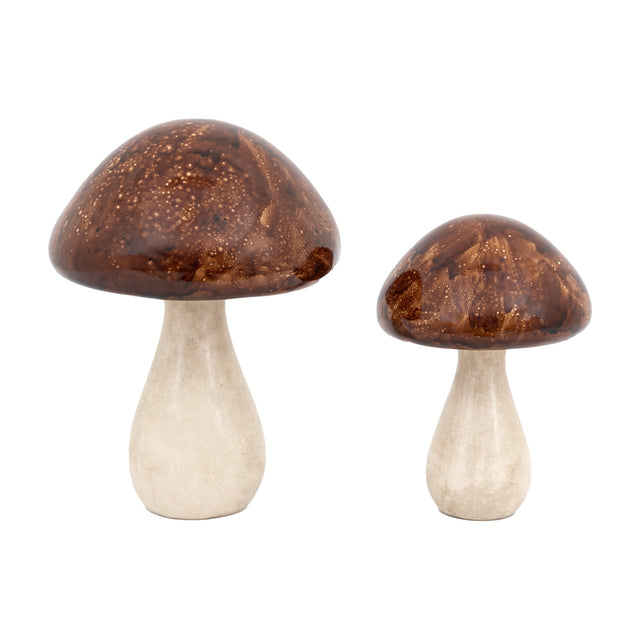Resin Mushroom Ornaments Set of 2 – Brown