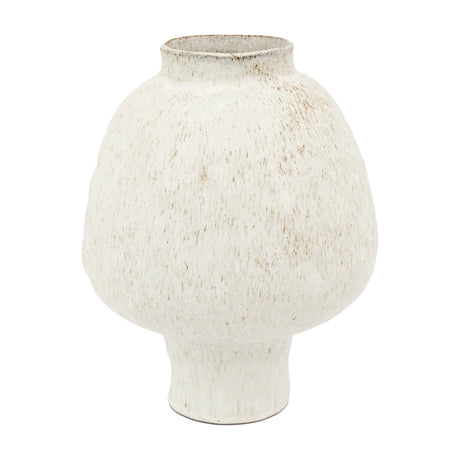 Gallery Direct Palvorne Ceramic Vase in speckled off-white stoneware, with a rounded body on a narrow foot and short open neck, on a plain background.