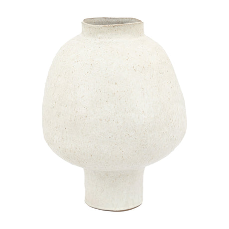 Gallery Direct Palvorne Ceramic Vase in speckled off-white stoneware with a rounded body on a narrow foot and short open neck, on a plain background.