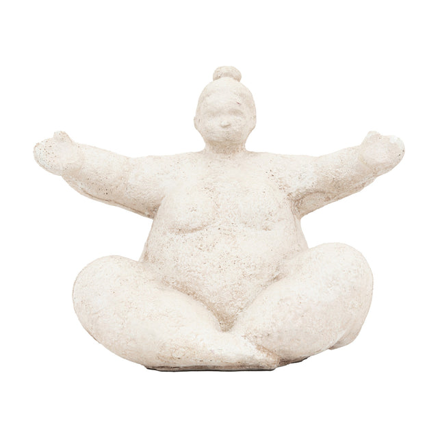 Lady Seated Figure Cement Sculpture – Cream
