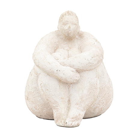 Lady Seated Figure Cement Sculpture – Cream