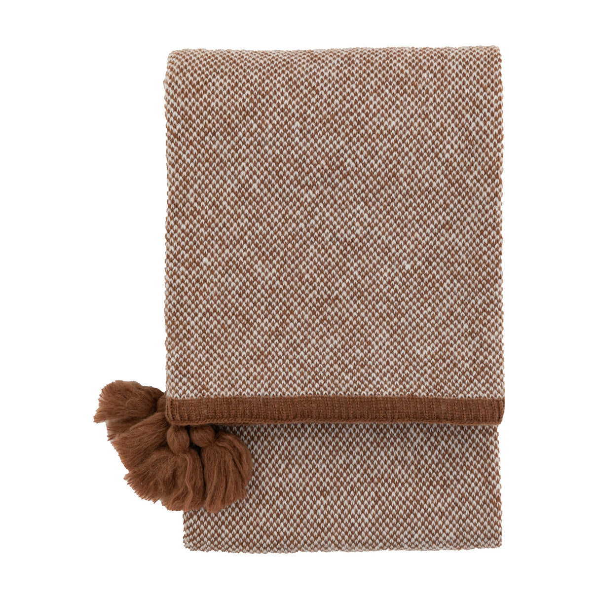 Knitted Border Tassel Throw – Rust