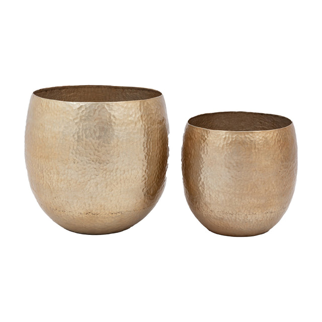 Volta Hammered Metal Planters, Set of 2 – Bronze