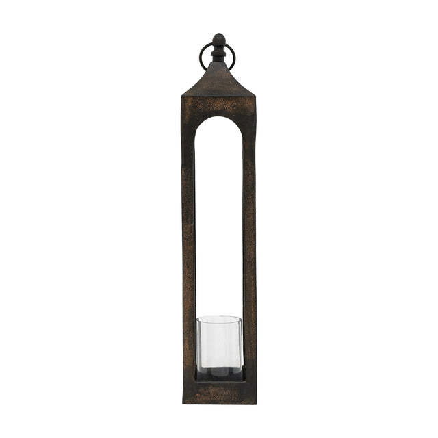 Alda Metal Lantern with Glass Hurricane – Black