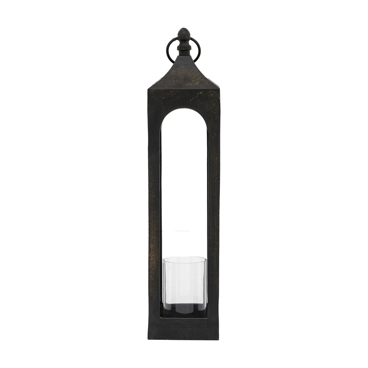 Alda Metal Lantern with Glass Hurricane – Black