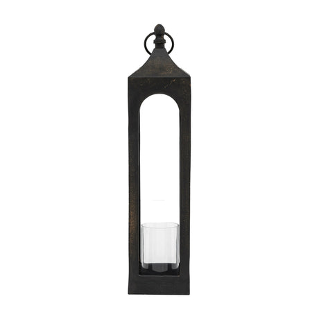 Alda Metal Lantern with Glass Hurricane – Black