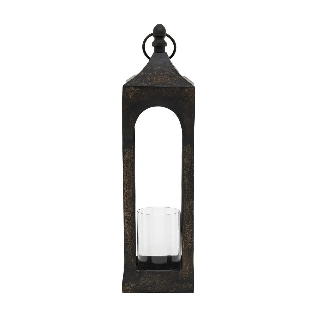 Alda Metal Lantern with Glass Hurricane – Black
