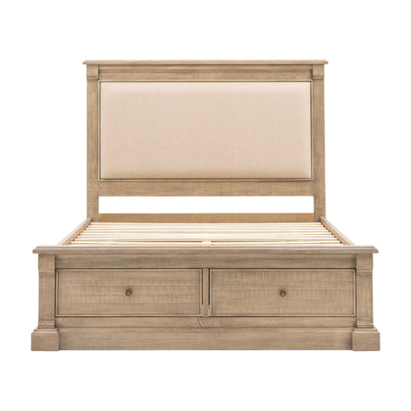 Vancouver Storage Bed with Upholstered Headboard – Natural