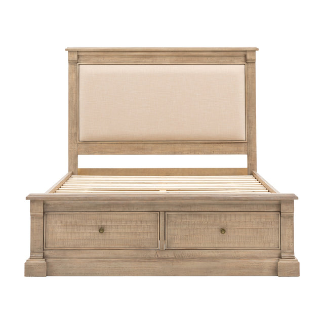 Vancouver Storage Bed with Upholstered Headboard – Natural
