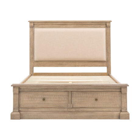 Vancouver Storage Bed with Upholstered Headboard – Natural