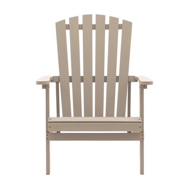 Gallery Direct Sienvane Wooden Adirondack Lounge Chair in taupe acacia with fan-shaped slatted back and wide flat armrests, shown on a white background.