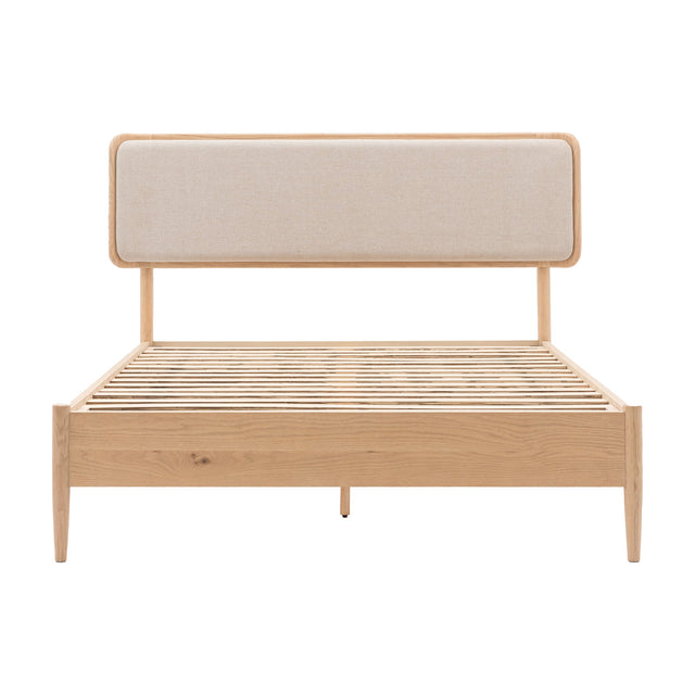 Hatfield Oak Bed Frame with Upholstered Headboard – Natural