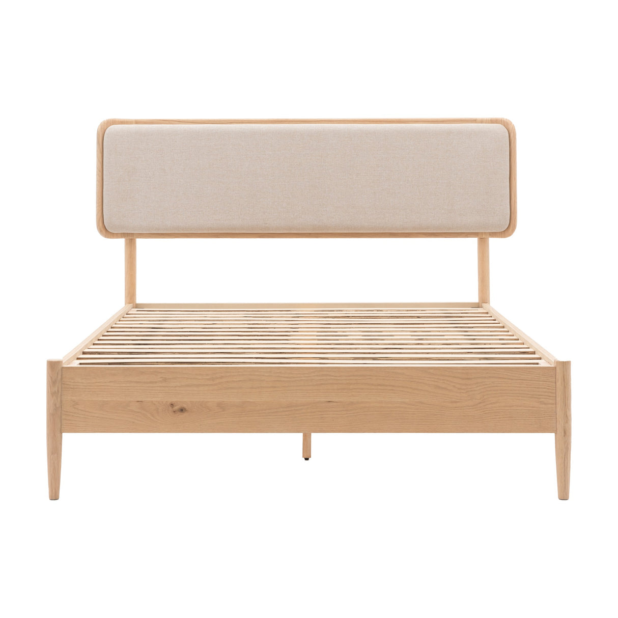 Hatfield Oak Bed Frame with Upholstered Headboard – Natural