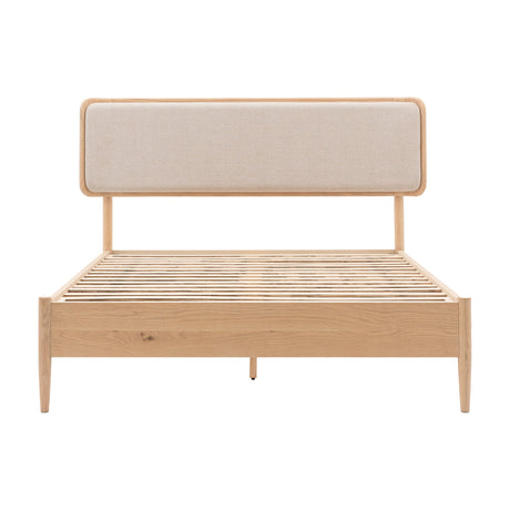 Hatfield Oak Bed Frame with Upholstered Headboard – Natural