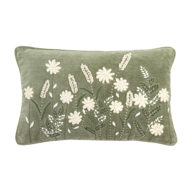 Ennerdale Velvet Floral Cushion – Sage Green