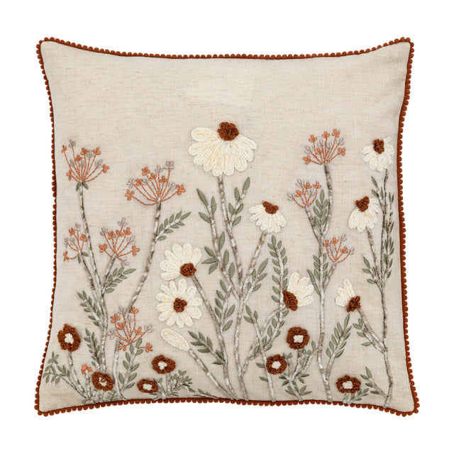 Ambleside Embroidered Floral Cushion – Natural