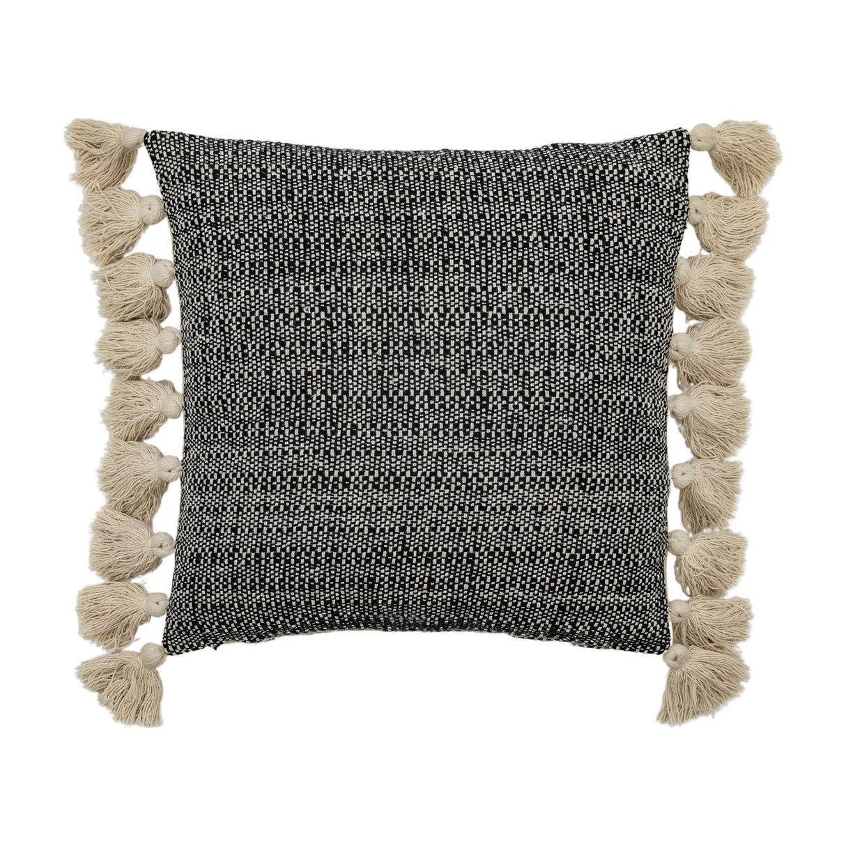 Woven Tasselled Cushion – Black