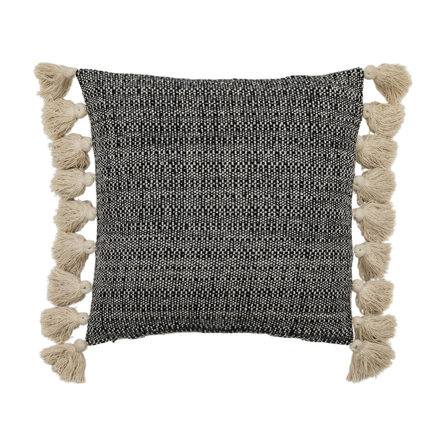 Woven Tasselled Cushion – Black
