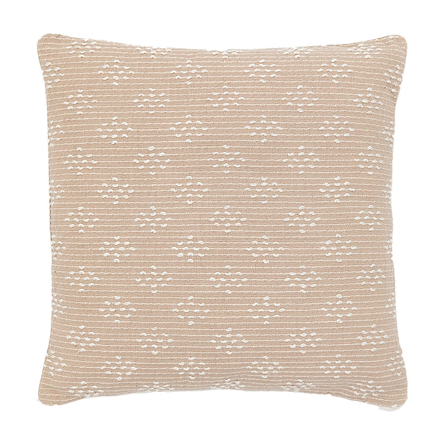 Gallery Direct Lanvane Woven Cushion in taupe cotton with a fine ribbed weave and scattered white dot motifs, shown on a plain white background.