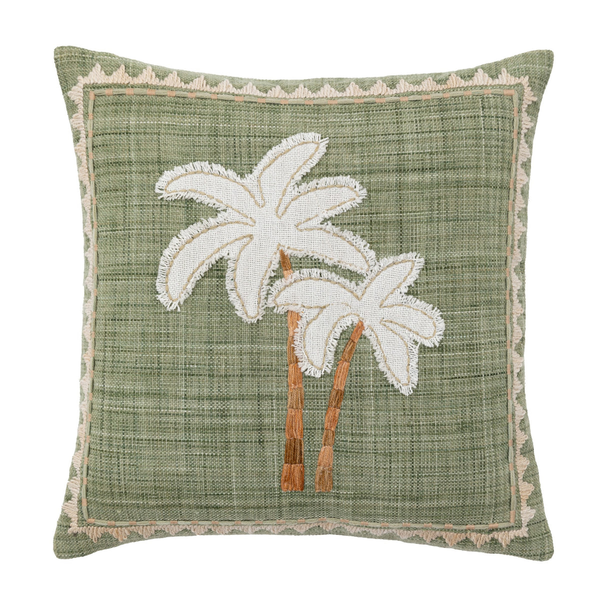 Nohea Embroidered Palm Tree Cushion – Sage Green