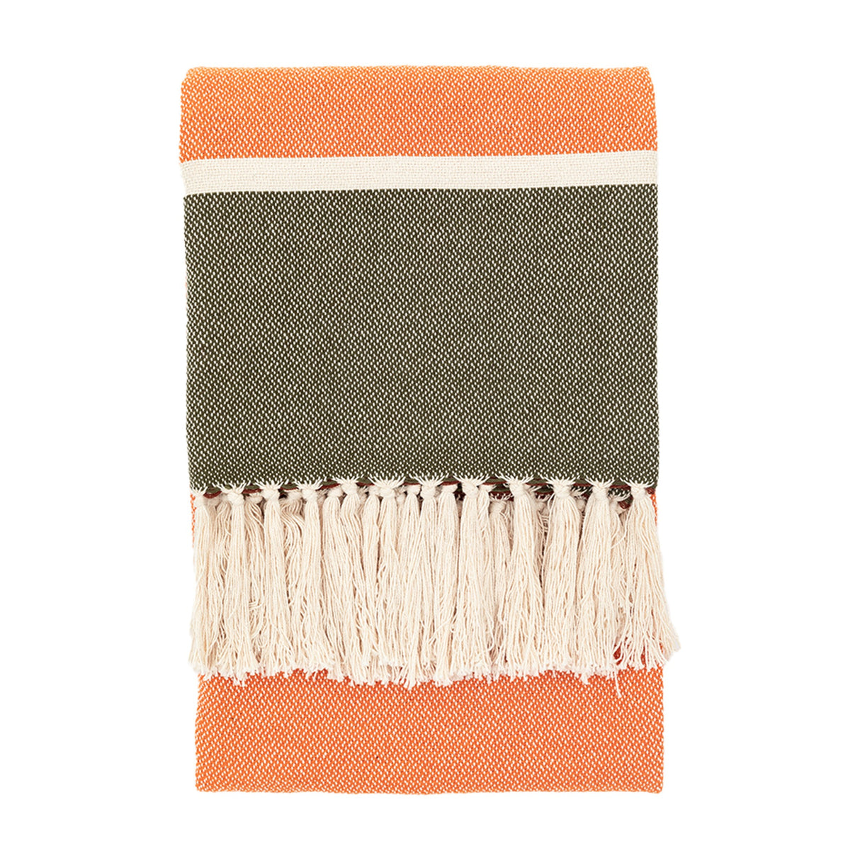 Crosshatch Woven Throw with Tassels – Green & Orange