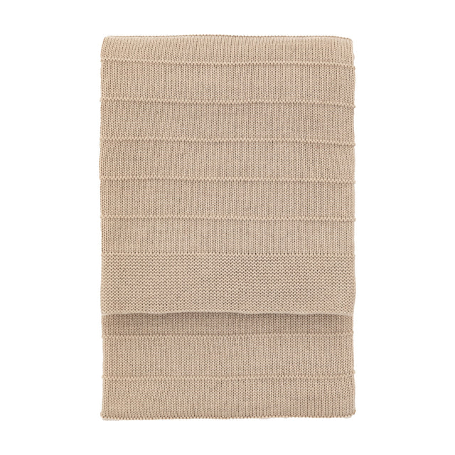 Gallery Direct Florvenne Knit Throw in taupe, folded to show the raised horizontal stripe texture against a plain white background.