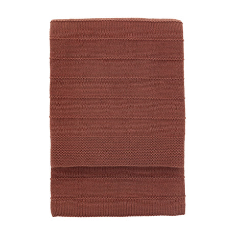 Folded Florvenne Knit Throw by Gallery Direct in a warm nutmeg tone, showing the raised horizontal stripe texture, on a plain white background.
