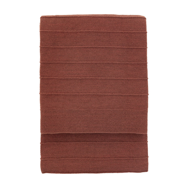 Folded Florvenne Knit Throw by Gallery Direct in a warm nutmeg tone, showing the raised horizontal stripe texture, on a plain white background.