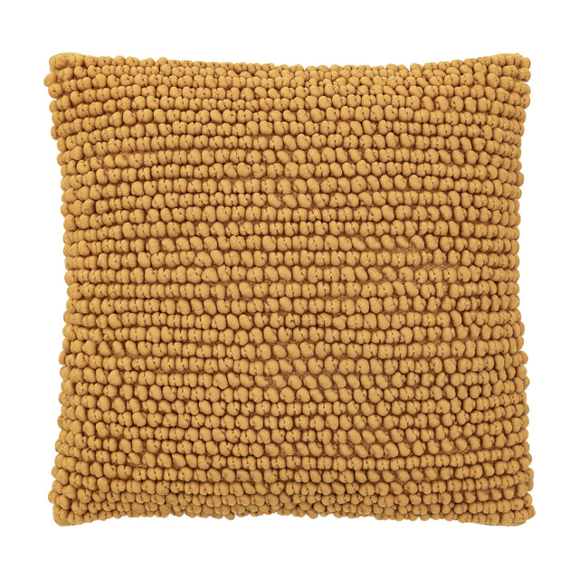 Gallery Direct Pinvane Textured Bobble Cushion in ochre, a square cotton and polyester cushion with a densely looped bobble front on a white background.