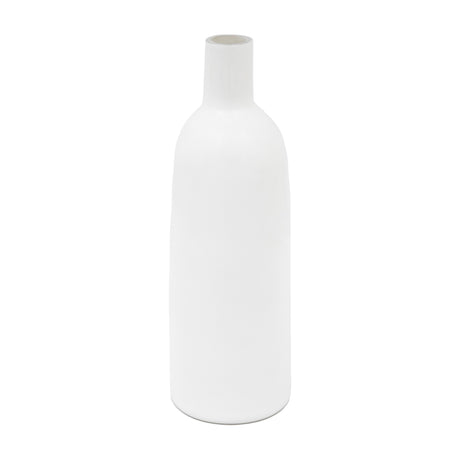 Gallery Direct Santvane Glass Bottle Vase in matt white with a rounded body tapering to a slim narrow neck, shown on a plain background.