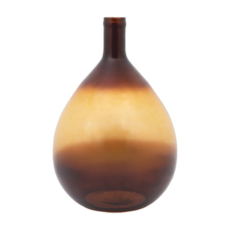 Gallery Direct Ruevane Giant Glass Bottle Vase in amber, a teardrop-bodied floor vase with slim tapered neck and two-tone graduated wash, on white.