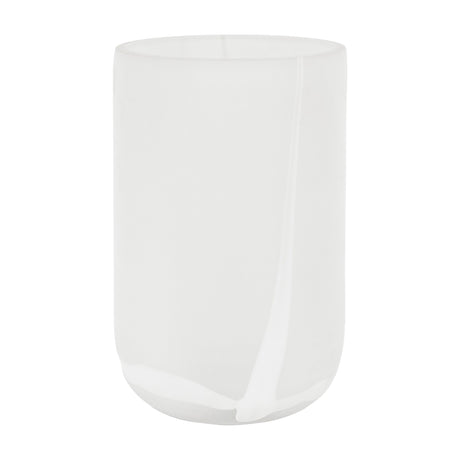 Gallery Direct Murvenne Handblown Glass Swirl Vase in frosted milky white with a rounded cylinder shape and tapered base, on a plain white background.