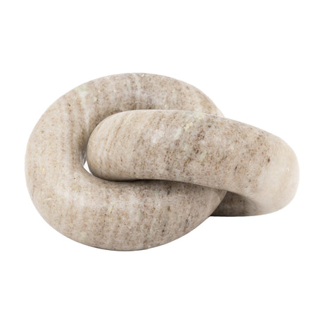 Avlenne Interlocking Link Marble Sculpture by Gallery Direct in sandstone tones with natural speckling, shown on a plain white background.