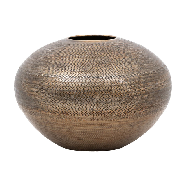 Artistic Aluminium Wide Vase – Antique Brass