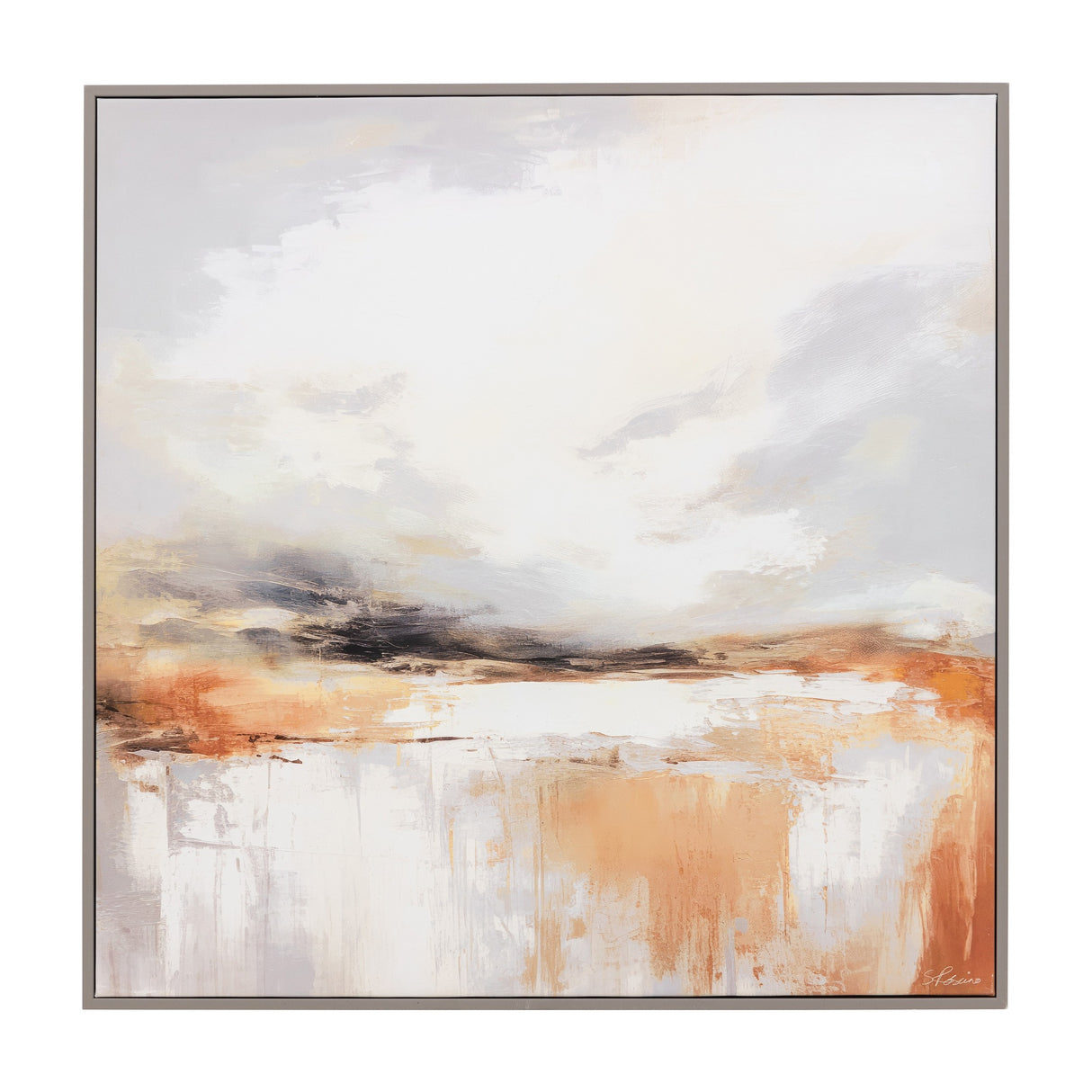 Warm Horizon Abstract Framed Canvas – Orange