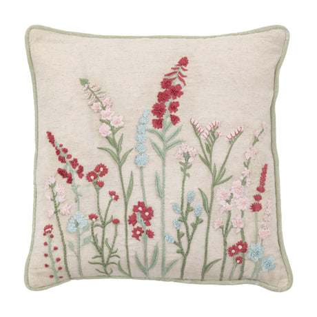 Kilnsey Embroidered Meadow Cushion – Cream