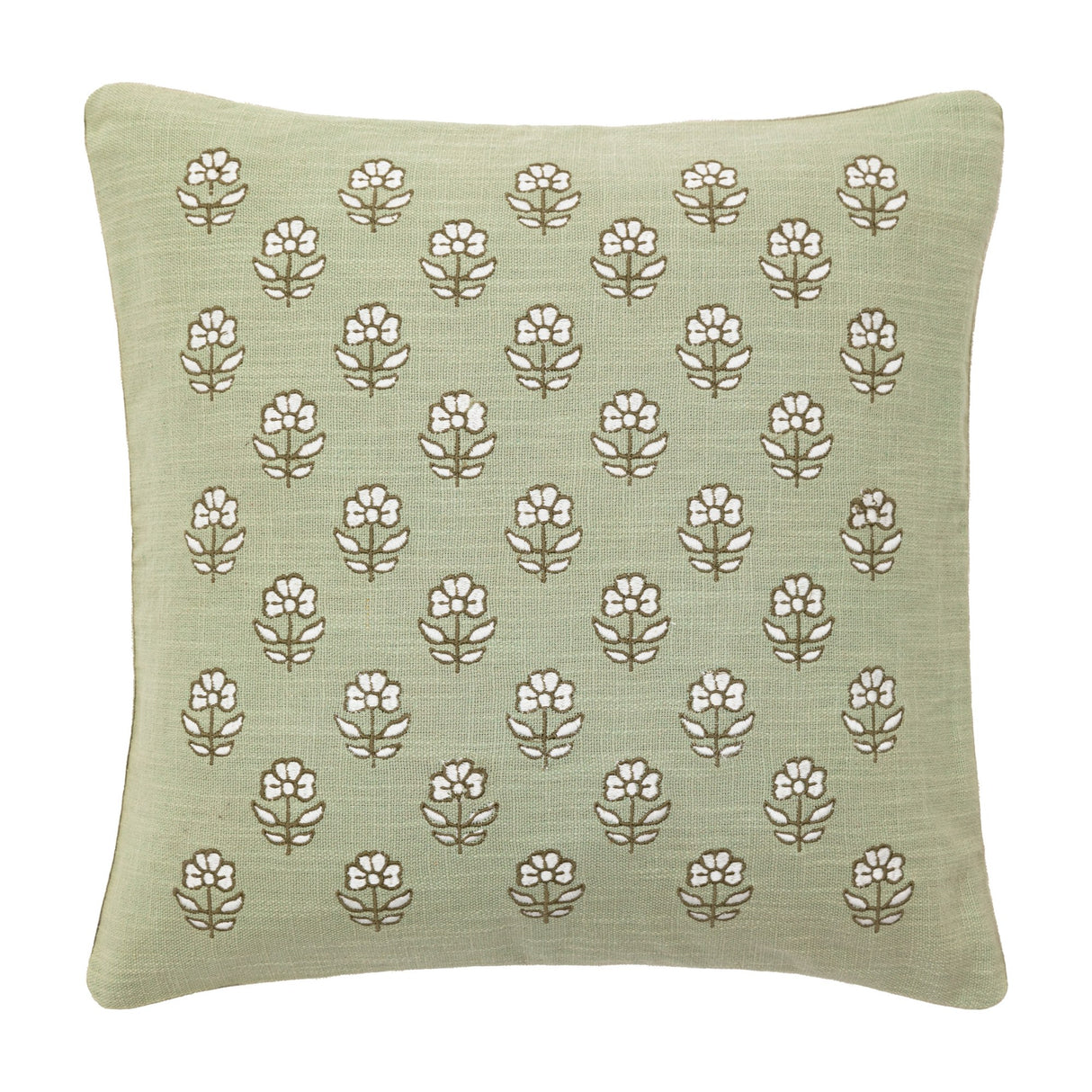 Ilkley Embroidered Floral Cushion – Sage