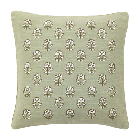 Ilkley Embroidered Floral Cushion – Sage
