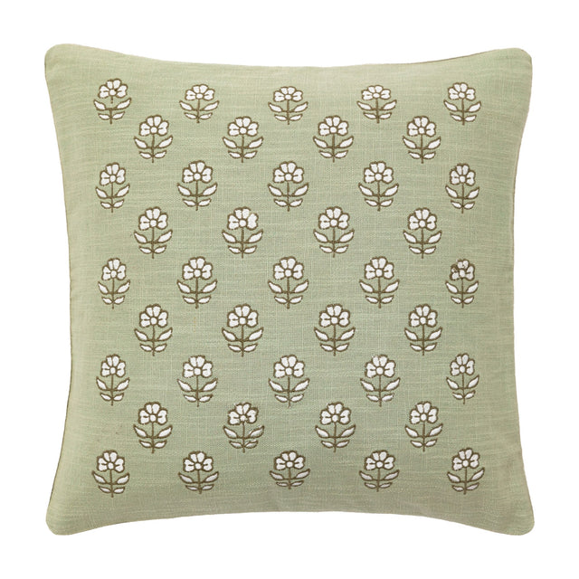Ilkley Embroidered Floral Cushion – Sage