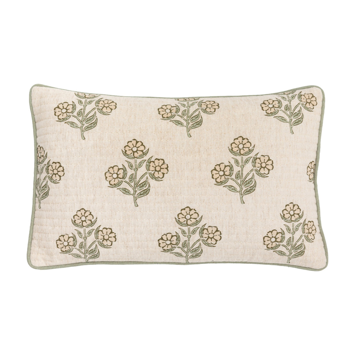Elsdon Floral Block Print Cushion – Green