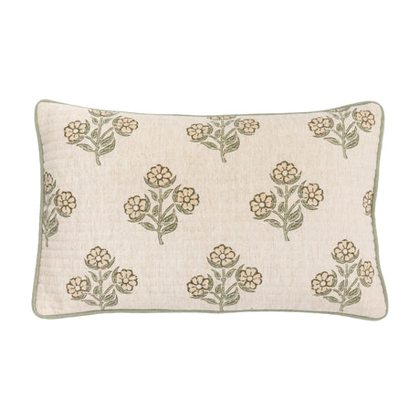 Elsdon Floral Block Print Cushion – Green