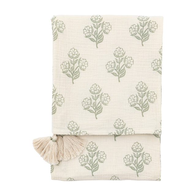 Hepple Gauze Floral Throw – Sage