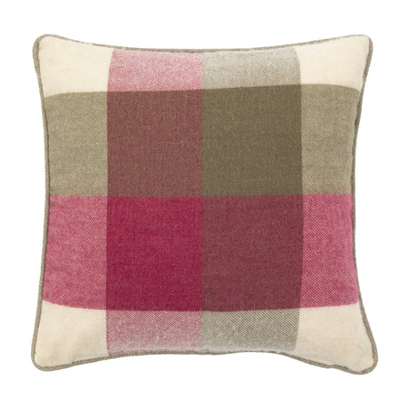 Dursley Check Wool Cushion – Cranberry & Olive