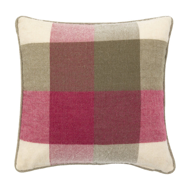 Dursley Check Wool Cushion – Cranberry & Olive